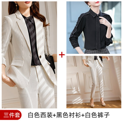 Autumn Viscose Commuter Loose Elegant Pants Suit Striped Small Suit Green Long Sleeve Elegant Commuter Women's Clothing