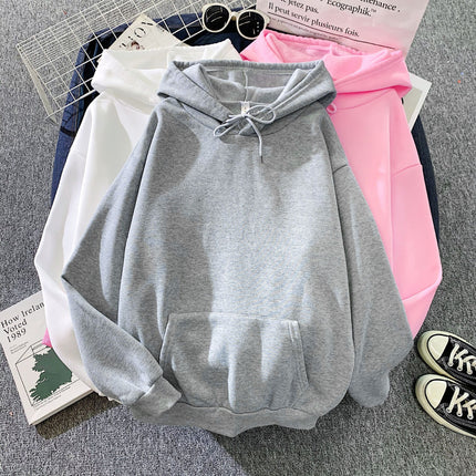 Southeast Asia Autumn and Winter fleece-lined Light Board Korean Style Loose Men's and Women's Sweater Solid Color Loose Version Student Pullover Hoodie