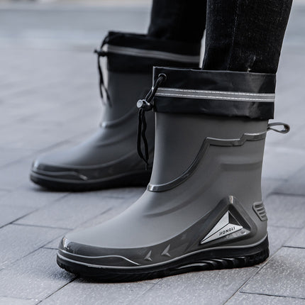 Cross-Border Rain Boots for Men, Water Shoes with Fleece Lining, Men's Water Boots, Outdoor Work Non-Slip Kitchen Wear-Resistant Waterproof Rubber Shoes