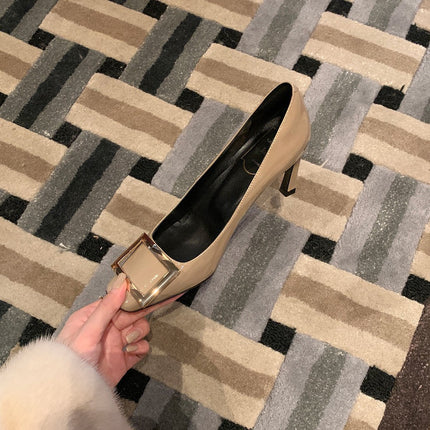 [Sheii Su Yinyin] Berlin Ladies~New Banana Heel Square Toe Square Buckle Elegant High Heels Women's Ol Shoes
