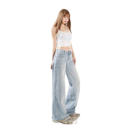 light blue Low-rise Spice Girl Wide Leg Jeans Women's Spring and Summer 2025 New Retro Loose All-match Straight Pants