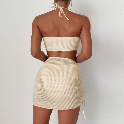 2025 New Bikini Cross-Border European and American Foreign Trade Drawstring Backless Three-Piece Sexy Bikini Swimsuit Swimwear for Women