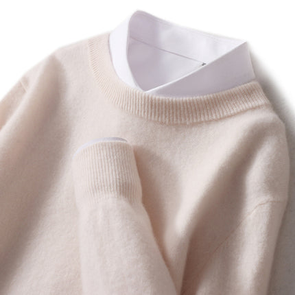 Autumn and Winter New Youth Business Casual Sweater Men's Sweater Solid Color Loose Crewneck Wool Knitted Base Sweater