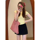 Yellow semi-high collar jacket black skirt [with a set of fashion/tea in tea/beautiful fashion suit/salt can be sweet two suit/chic sweet and spicy skirt / L (about 55.00 kg-60.00 kg