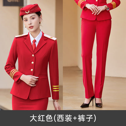 [Stewardess Uniform] Female Spring and Autumn Performance Air Railway Drum Suit Performance Work Clothes Fashion Professional suit