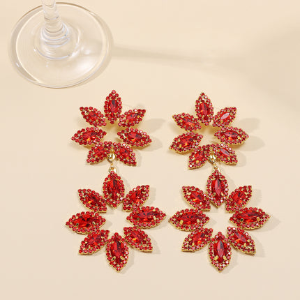 Temperament style European and American exaggerated flowers rhinestone big earrings wholesale stage banquet accessories earrings high sense of luxury