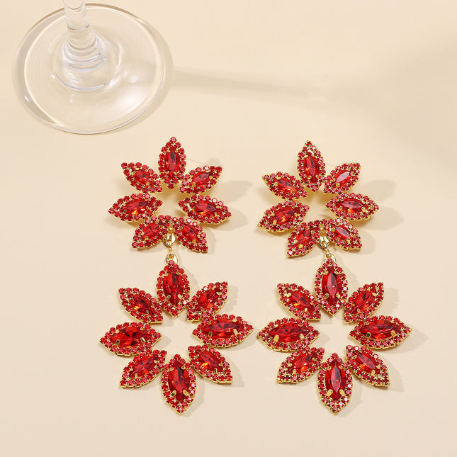 Temperament style European and American exaggerated flowers rhinestone big earrings wholesale stage banquet accessories earrings high sense of luxury