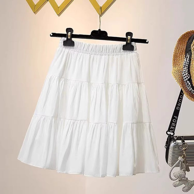 White cake skirt 2025 spring new plus size women's chubby girl high waist slimming anti-light A- shaped skirt