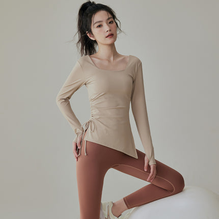 Yoga Suit with Chest Mat Long Sleeve Women's Drawstring Sports Top Professional Autumn and Winter Running Pilates Training Fitness Suit