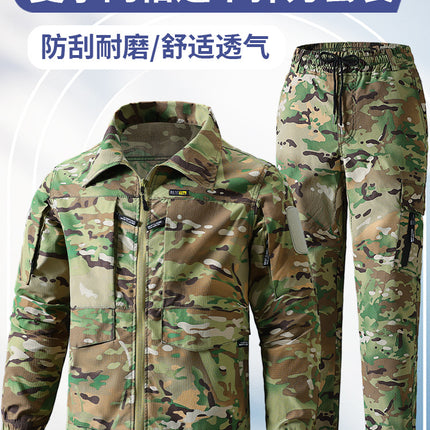 Outdoor Summer Camouflage Clothing suit Men's Wear-resistant Tear-resistant Multi-pocket Labor Protection Breathable Quick-drying Training Clothing Men's Tooling