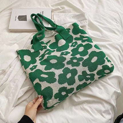 2023 New Amazon Flower Bag Knitted Bag Large Capacity Tote Bag Student Shoulder Bag Wool Bag Trendy Women