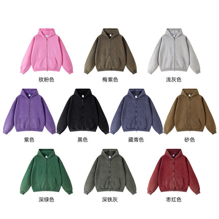TILANI men's sweater cardigan fleece-lined thickened zipper coat 360g washed vintage waxed casual hoodie