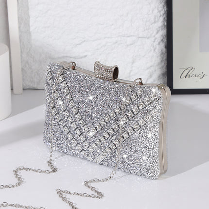 Cross-Border Fashion Rhinestone Evening Clutch Bag European and American High-End Retro Handbag Evening Party Diamond-Encrusted Handbag