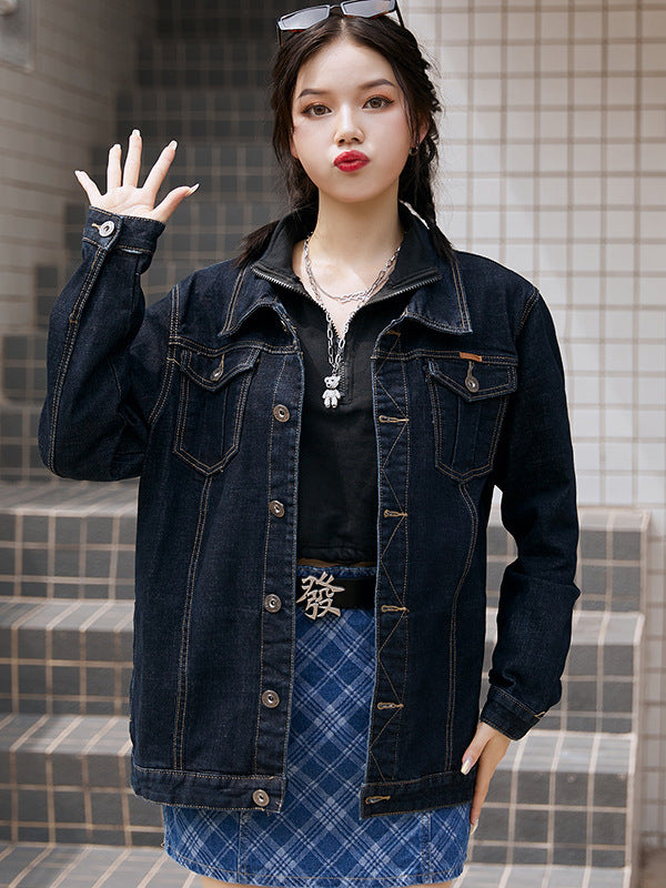 plus size Men's Loose Denim Jacket Plus Fat Plus Trendy Denim Shirt Chubby Top Autumn Stretch Jacket for Men and Women