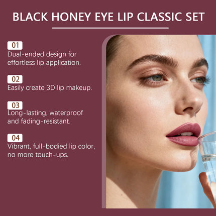 Black Honey Iconic Eye Lip Makeup Set Black Volumizing Lengthening Curling Mascara Plumping Gloss Lipstick Waterproof Makeup Set