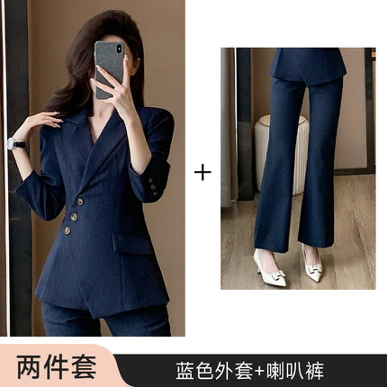 High-end Sense Striped Suit suit Women's 2024 Autumn Fashion Elegant High-end Business Wear Goddess Fan Dress Suit