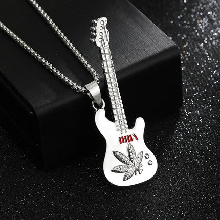 New Guitar Pendant Necklace for Men, Colorful Oil-Drip Alloy Instrument Stainless Steel Pendant DIY Jewelry Accessories for Women