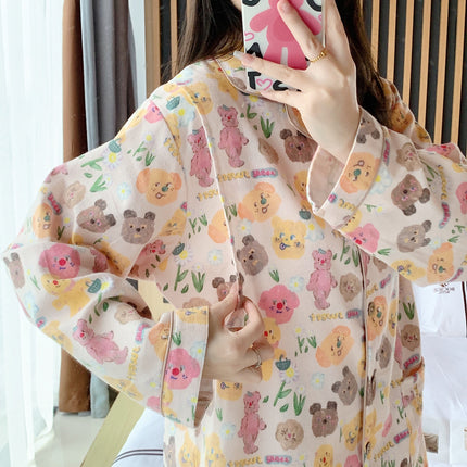 Cotton Sanding Luna Long-sleeved Lapel Postpartum Pregnancy Lactation Dual-purpose Pregnant Women's Pajamas for Spring and Autumn