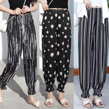 Cross-Border Popular Summer Women's Ice Silk Pants for Middle-Aged and Elderly, Loose Casual Home Pants, Elastic Plus-Size Pants for Square Dancing
