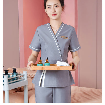 [SPA beauty salon] beautician summer short-sleeved overalls confinement center foot bath massage technician clothes suit