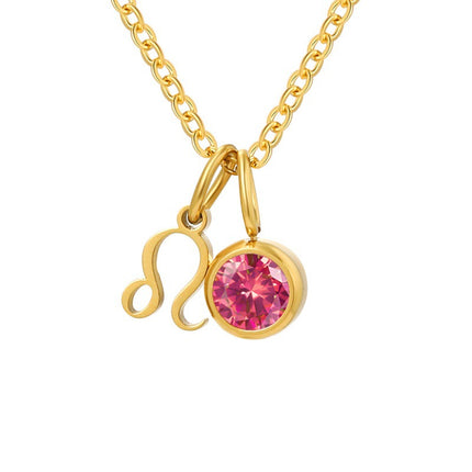 Non-Fading Titanium Steel Zodiac Necklace for Women, Birthstone Rhinestone Pendant, Clavicle Chain, European and American Style Niche Light Luxury Jewelry