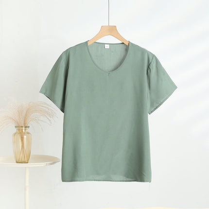 Retro Style Cotton Short-sleeved Women's Middle-aged and Elderly Mother's Vest Printed Outer Wear Base-layer Shirt All-match Artificial Cotton Top