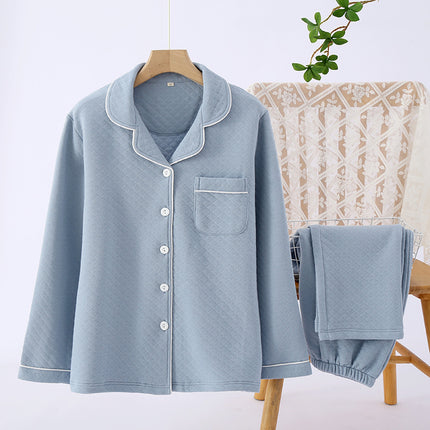 Solid Color Air Layer Couple suit Cotton Four-color Home Breathable Warm Home Clothes V-neck Men's and Women's Pajamas