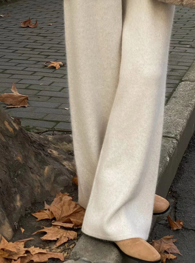 Pear-Shaped Figure Slimming Knitted Wide-Leg Pants for Women 2025 Autumn and Winter New Thickened Drape Floor-Length Casual Straight Pants