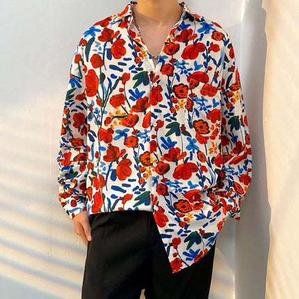 Fairy shirt men's Spring and Autumn fun printed shirt men's long sleeve Hong Kong style loose fashion casual Japanese coat