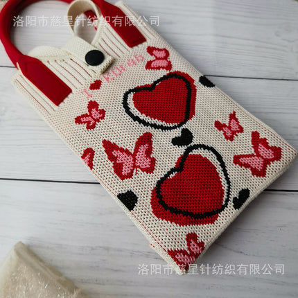 Girl's Heart-Shaped Knitted Crossbody Bag