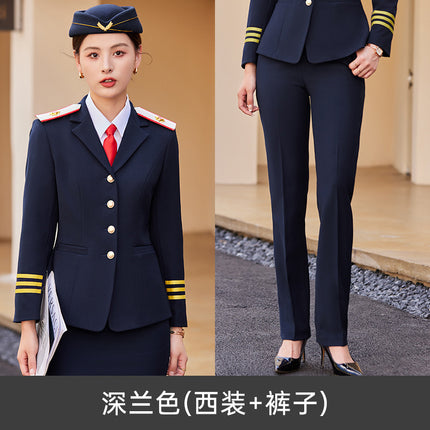 [Stewardess Uniform] Female Spring and Autumn Performance Air Railway Drum Suit Performance Work Clothes Fashion Professional suit