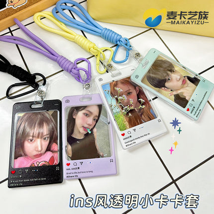 New Ins Style Transparent Card Holder for Star-Chasing Small Cards, Polaroid Card Holder, Lanyard, Campus Student Meal Card Id Holder