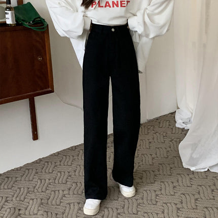 White wide-leg jeans for women 2024 Autumn New Korean style high waist loose pear-shaped straight mop pants