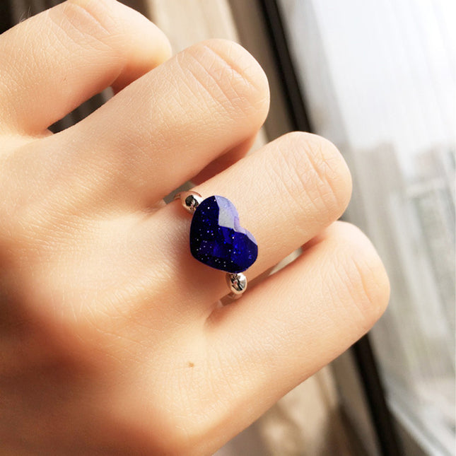 Japanese and Korean Style Cute Blue Sand Stone Purple Starry Heart Love Heart Ring Fashionista Student Rose Gold Fashion Ring
