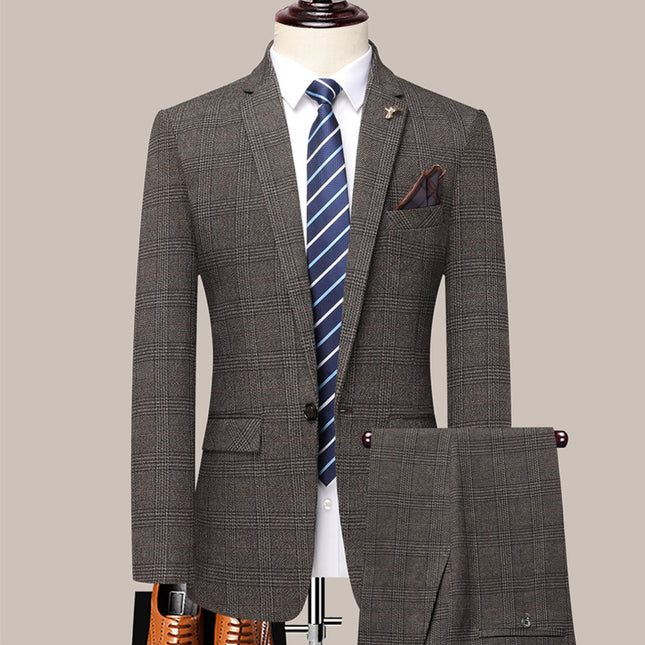 Wholesale Suit suit Men's Three-Piece Slim Korean Wedding Dress Business Casual Handsome Plaid Suit Men