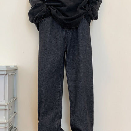 Men's Loose Casual American-Style Jeans, Washed Vintage Blue Floor-Length Casual Pants, Straight-Leg Jeans