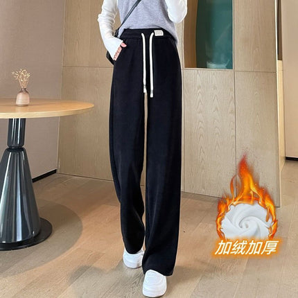 Chenille wide-leg pants women's autumn and winter New fleece-lined thick high waist slimming casual straight pants corduroy women's pants
