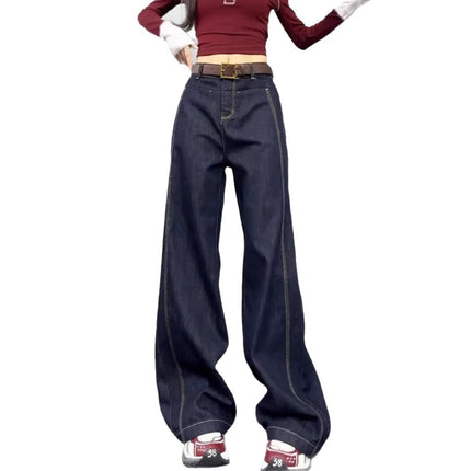 American Retro Straight-Leg Floor-Length Denim Blue Summer New Loose High-Waisted Slimming Drape Wide-Leg Jeans for Women