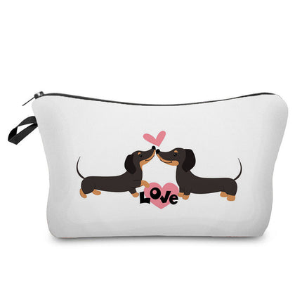 Trendy new sausage dog printed cosmetic bag cute animal cosmetics storage bag large capacity wash bag