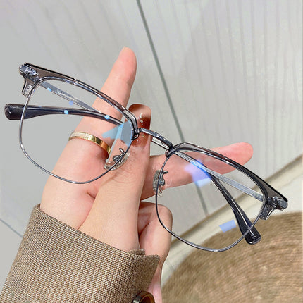Half Frame Glasses Frame for Women Ultra Light Pure Titanium Transparent Grey Myopia Lens Titanium Frame Retro Cat Ear Eye Frame for Men
