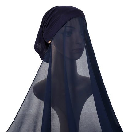 Monochrome Pearl Chiffon Shawl and Hat Set for Women, Including a Scarf, Tube Hat, and Long Scarf in Ethnic Style, Versatile