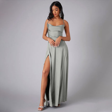 2025 New European and American Foreign Trade Women's Sexy Slim Slim-Fit Backless Amazon Strap Tight Waist Dress Long Dress