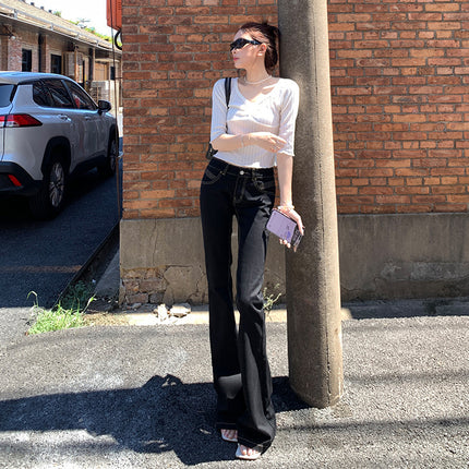 Raccoon House # 2025 Autumn and Winter New Products｜Modern Classics｜Original Black Low Waist Fashionable Spicy Flared Jeans for Women