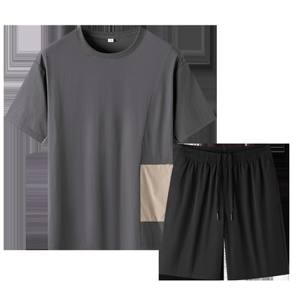 Ice Silk Sports suit Men's 2024 High-end Summer Light Luxury Men's Loose Short-sleeved Casual All-match Outdoor suit