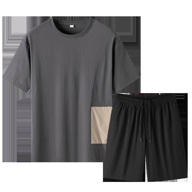 Ice Silk Sports suit Men's 2024 High-end Summer Light Luxury Men's Loose Short-sleeved Casual All-match Outdoor suit