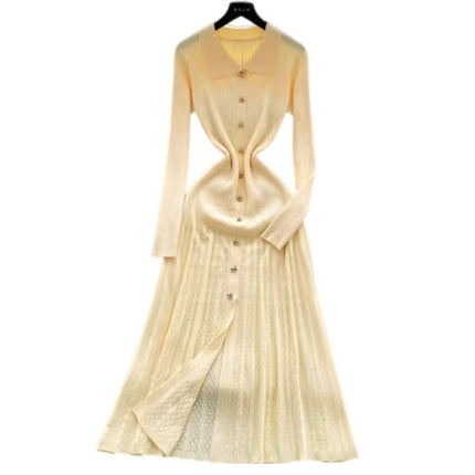 Cross-Border Fast Selling Elegant Slim-Fit Polo Collar Women's Dress 2026 New Style Knitted Long Dress