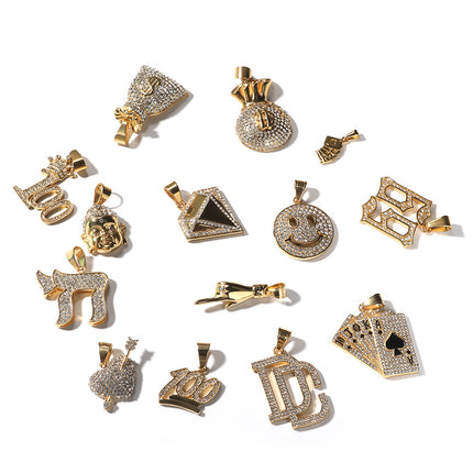 European and American Cross-border Hot Selling Stainless Steel Real Gold Electroplated Pouch Alphabetic Digital Hip Hop Trend Pendant Niche Jewelry