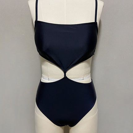 Billion swimming one-piece swimsuit women's 2025 solid color stitching hollow European and American sexy swimwear foreign trade wholesale clearance