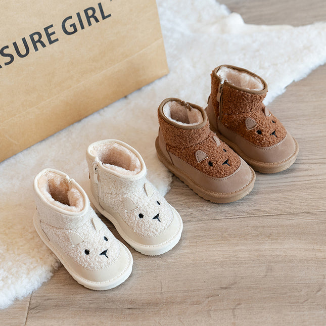 Kids Winter Snow Boots Fleece Lined Ankle Boots Korean Style Cute Toddler Boys Girls Sizes 17-30 Off-White Milk Tea / Bottines Enfant Hiver Doublure Polaire Style Coréen Mignon Tout-Petit Garçon Fille Tailles 17-30 Blanc Cassé Thé au Lait