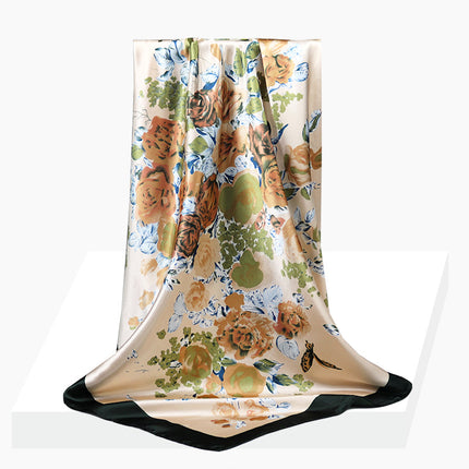 Spring and Autumn New 90 Square Scarf Printing Silk Satin Hangzhou Scarf Square Scarf Shawl Gift Factory Wholesale